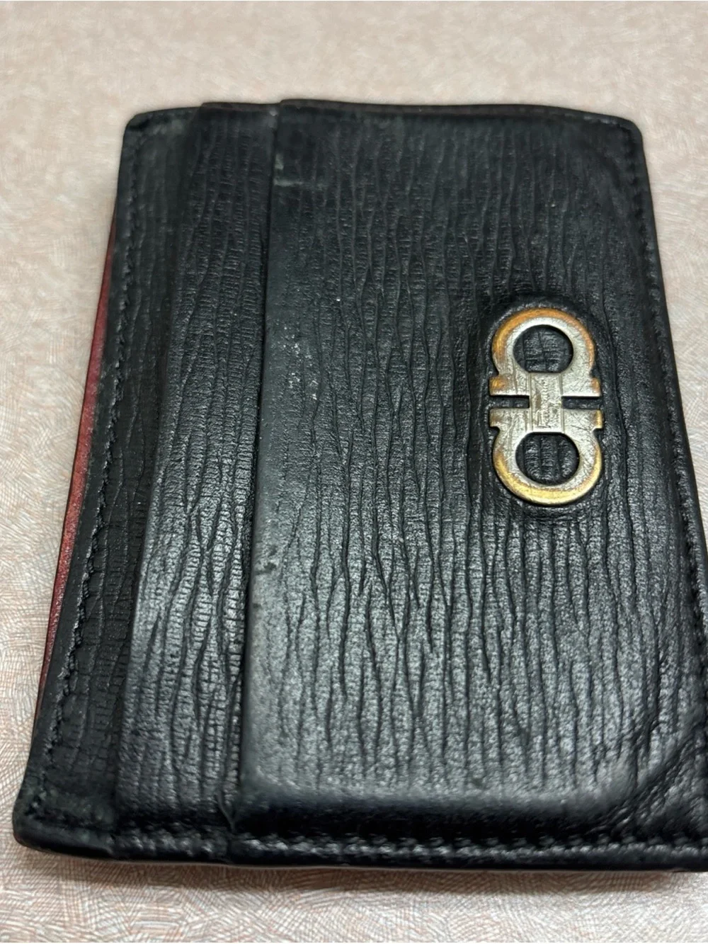 Salvatore Ferragamo Men's Double Gancini Cardholder NERO PEBBLE Magnetic Clip